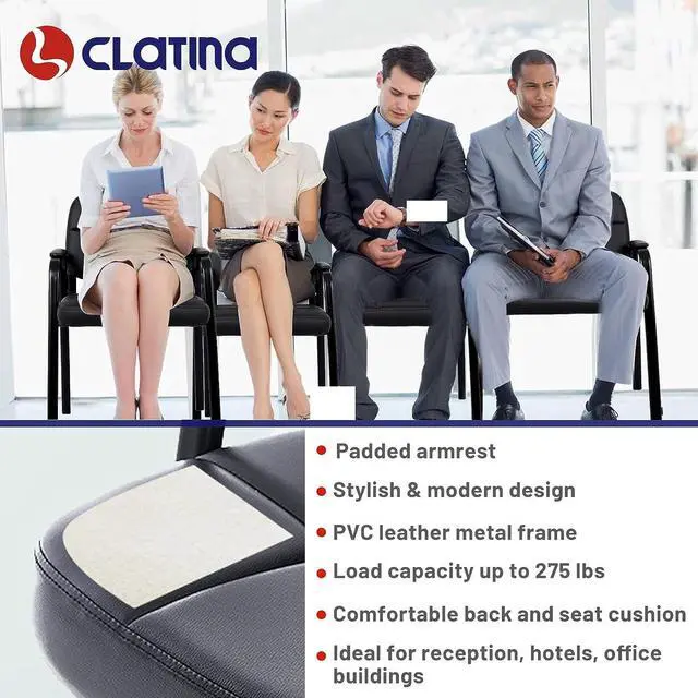 Alt view image 4 of 7 - CLATINA Guest Reception Chair, Conference Room Chairs Waiting Room Chairs with Padded Arms Desk Chair No Wheels Leather Office Chair for Office, Office Guest Chairs & Reception Chairs