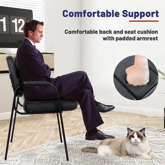 Alt view image 6 of 7 - CLATINA Guest Reception Chair, Conference Room Chairs Waiting Room Chairs with Padded Arms Desk Chair No Wheels Leather Office Chair for Office, Office Guest Chairs & Reception Chairs