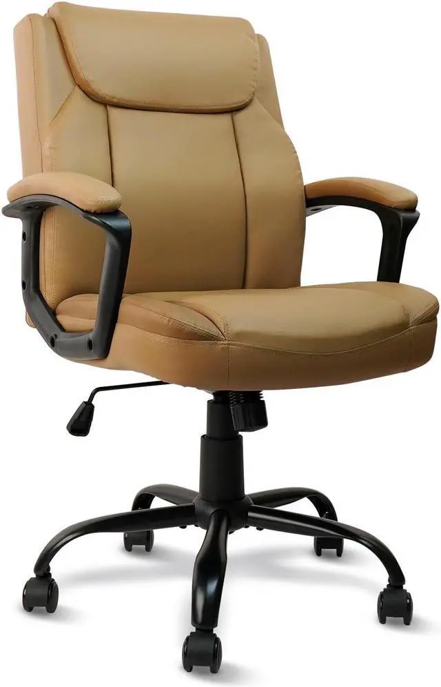 Main image of CLATINA Brown Office Chair Computer Chair PU Leather Executive Office Chair Swivel Adjustable Height Chair with Upholstery Fixed armrest Mid-Back Leather Thick Cushion Office Chair Brown 1Pack