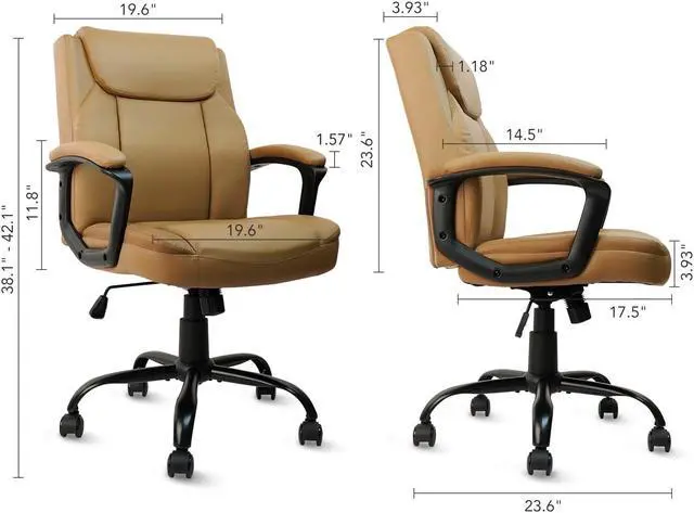 Alt view image 3 of 7 - CLATINA Brown Office Chair Computer Chair PU Leather Executive Office Chair Swivel Adjustable Height Chair with Upholstery Fixed armrest Mid-Back Leather Thick Cushion Office Chair Brown 1Pack