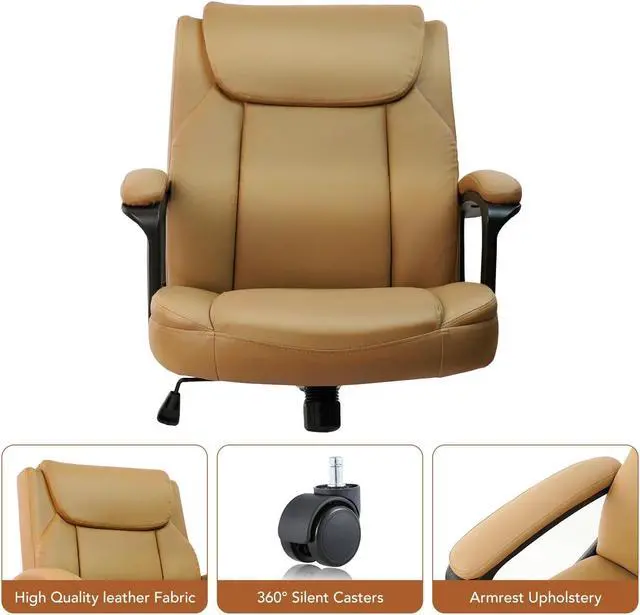 Alt view image 4 of 7 - CLATINA Brown Office Chair Computer Chair PU Leather Executive Office Chair Swivel Adjustable Height Chair with Upholstery Fixed armrest Mid-Back Leather Thick Cushion Office Chair Brown 1Pack