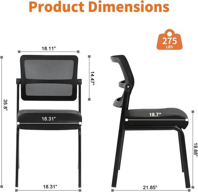 Alt view image 6 of 7 - CLATINA Armless Waiting Room Chair with Adjustable Mesh Backrest,Office Guest Reception Chairs with Leather Cushion and Ergonomic Lumbar Support for Conference Lobby Side School,Black,1PK