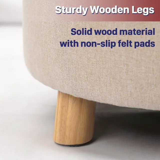 Alt view image 7 of 7 - CLATINA Modern Round Storage Ottoman, Button Tufted Pouf Ottoman Foot Stools with Padded Seat, Vanity Stool with Removable Lid Storage Footstool for Living Room, Bedroom, Makeup Room, Beige