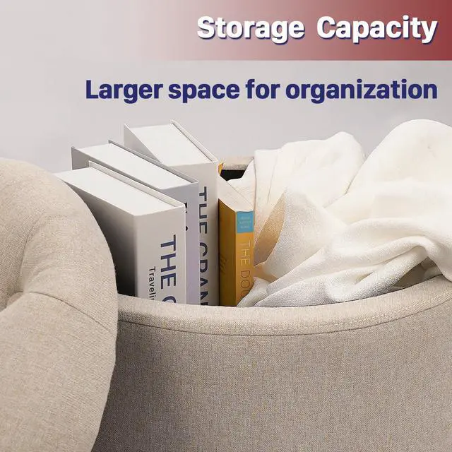 Alt view image 5 of 7 - CLATINA Modern Round Storage Ottoman, Button Tufted Pouf Ottoman Foot Stools with Padded Seat, Vanity Stool with Removable Lid Storage Footstool for Living Room, Bedroom, Makeup Room, Beige