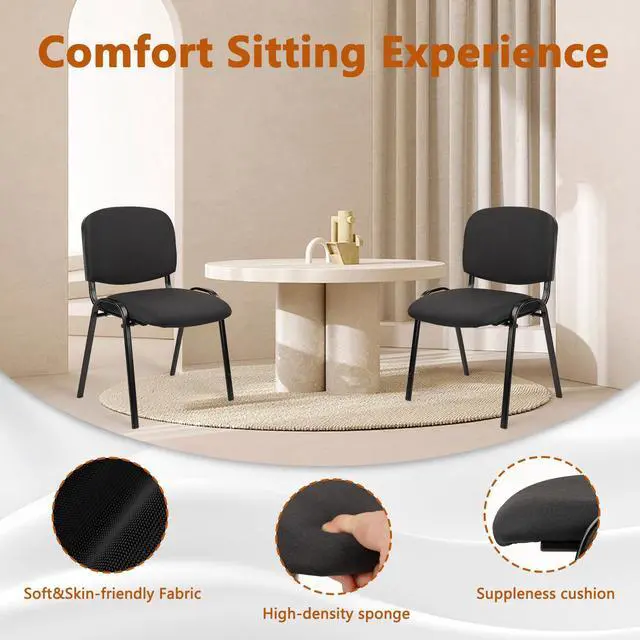 Alt view image 5 of 7 - CLATINA Stackable Waiting Room Chairs Fabric Black Reception Chair Metal with Thickened Seat Back Cushion for Waiting Conference Room Guest Chairs(1 Pack)