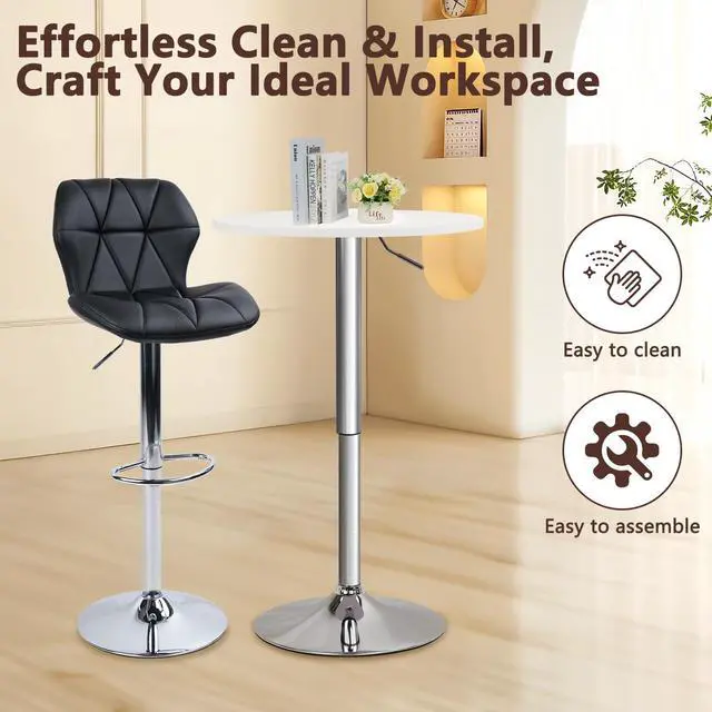 Alt view image 5 of 7 - CLATINA Round Bar Pub Table, 26"-36" Height Adjustable Bistro Tables with Metal Base, 360° Swivel High Top Cocktail Table for Home Kitchen Party Drink Restaurant Wedding Cafe Office Reception, White