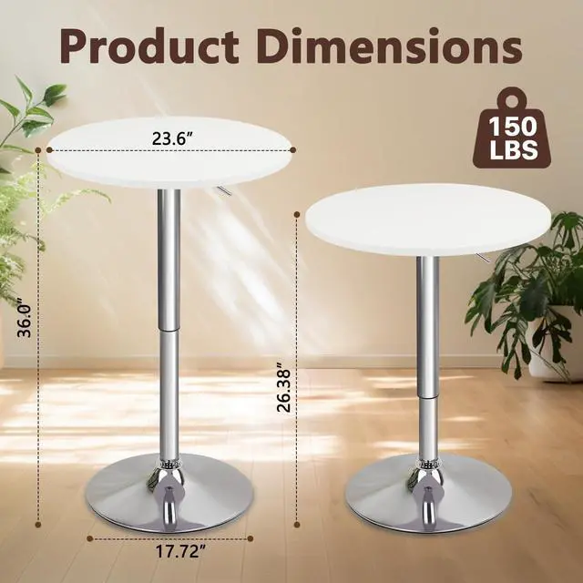 Alt view image 7 of 7 - CLATINA Round Bar Pub Table, 26"-36" Height Adjustable Bistro Tables with Metal Base, 360° Swivel High Top Cocktail Table for Home Kitchen Party Drink Restaurant Wedding Cafe Office Reception, White