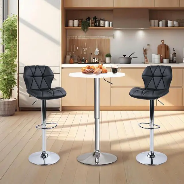 Alt view image 2 of 7 - CLATINA Round Bar Pub Table, 26"-36" Height Adjustable Bistro Tables with Metal Base, 360° Swivel High Top Cocktail Table for Home Kitchen Party Drink Restaurant Wedding Cafe Office Reception, White
