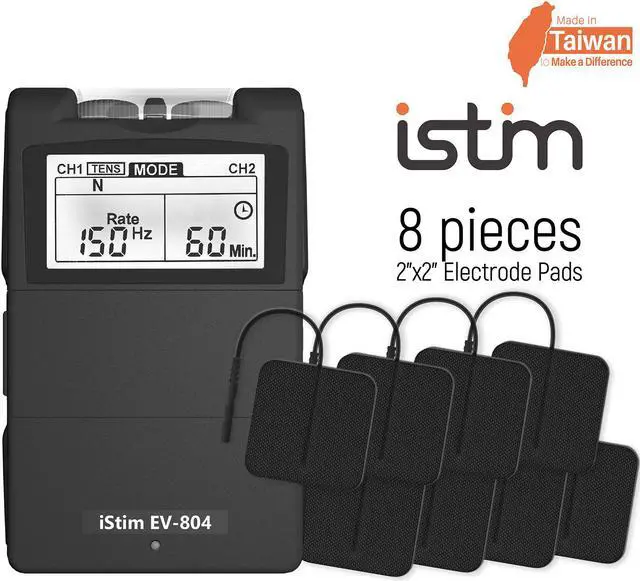 Alt view image 3 of 5 - iStim EV-804 TENS/EMS 2 Channel Rechargeable Combo Machine Unit - Muscle Stimulator + Back Pain Relief and Management- 7 modes/24 Programs/Backlit (Including 8 Pieces Electrodes Pads)