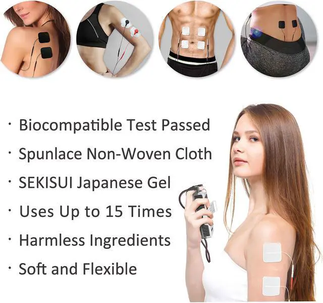 Alt view image 4 of 7 - iStim TENS Unit Pads 2"x2" for TENS Machine EMS Muscle Stimulator - Latex-Free and Super Soft 100% JAPANESE GEL for Electrotherapy - 16 Pieces Reusable Electrode Pads (2"x2"- BLACK Color)