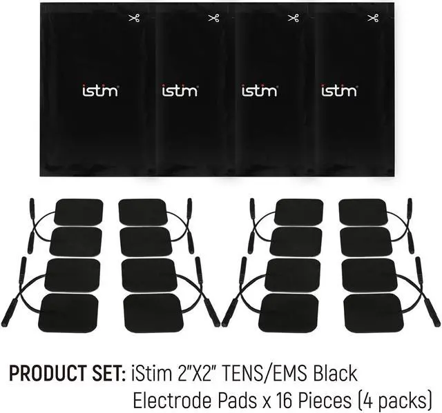 Alt view image 7 of 7 - iStim TENS Unit Pads 2"x2" for TENS Machine EMS Muscle Stimulator - Latex-Free and Super Soft 100% JAPANESE GEL for Electrotherapy - 16 Pieces Reusable Electrode Pads (2"x2"- BLACK Color)