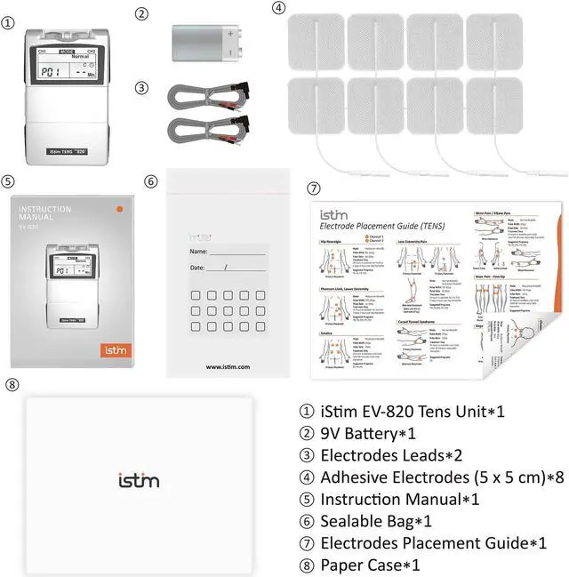 Alt view image 5 of 5 - iStim Tens Unit Stimulator - EV-820 Dual Channel Electronic Pulse Massager with 8 Electrode Pads (Japanese Gel) for Pain Relief Therapy, Back, Shoulder Tension, Knee Pain, Arthritis, Muscle Stiffness