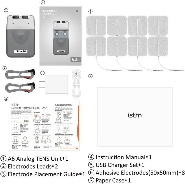 Alt view image 6 of 6 - iStim A6 Analog Rechargeable Dual Channel TENS Machine - for Pain Relief, Pain Control and Management - 3 Modes and Easy to Use (Including 8 Electrode Pads)