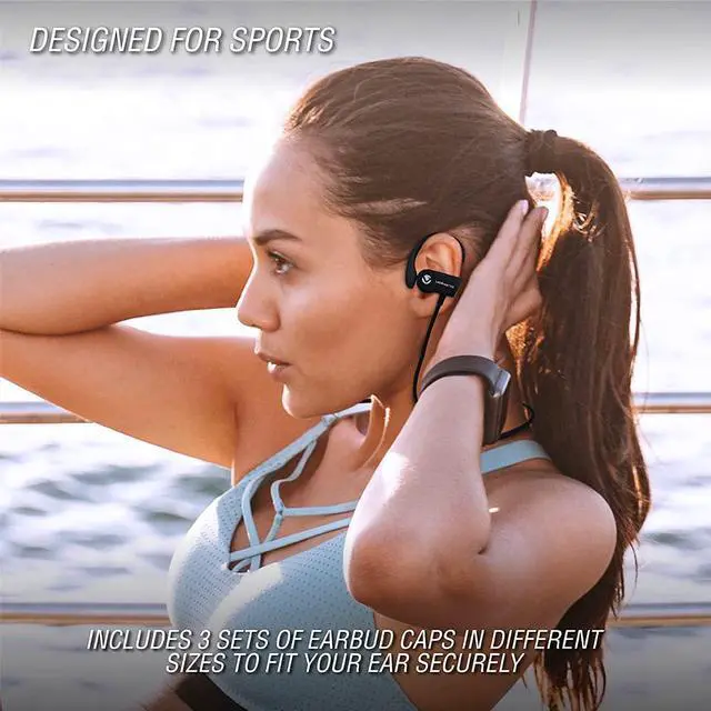 Alt view image 6 of 9 - Volkano Wireless Earbud in-Ear Bluetooth Headphones, Comfortable Sport Stabilizer Earhooks for Home Workout Running with In-Line Control & Built-In Microphone [Black] - Race Series