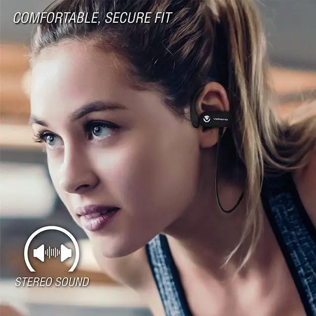 Alt view image 3 of 9 - Volkano Wireless Earbud in-Ear Bluetooth Headphones, Comfortable Sport Stabilizer Earhooks for Home Workout Running with In-Line Control & Built-In Microphone [Black] - Race Series