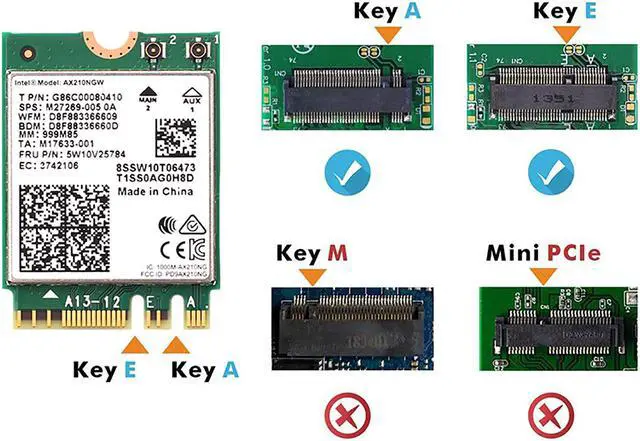 Alt view image 5 of 8 - 3000Mbps WiFi 6E Intel AX210 Bluetooth 5.2 WiFi 6 Card 802.11ac/ax 2.4G/5Ghz/6Ghz M.2 2230 Key E With IPEX4 Antennas Wireless AX210NGW WiFi Adapter, Support Windows 10 Linux For Laptop Desktop PC