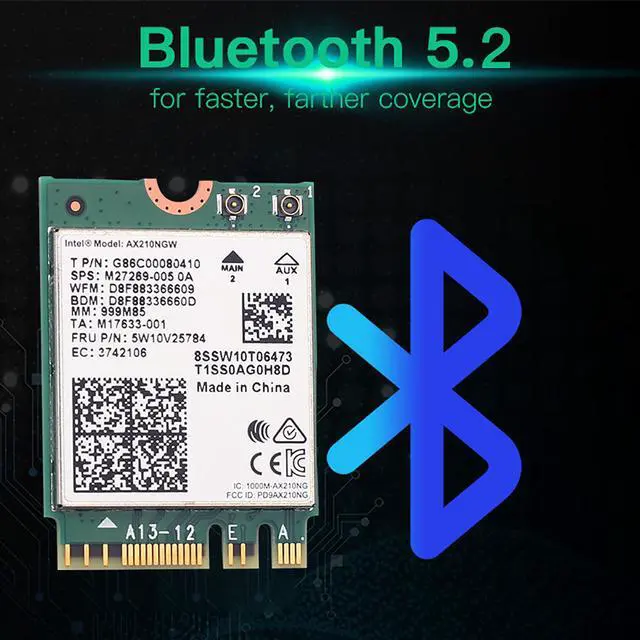 Alt view image 3 of 7 - 3000Mbps Wi-Fi 6E Intel AX210 Bluetooth 5.2 802.11ax/ac 2.4Ghz 5Ghz 6Ghz M.2 2230 Key E Desktop Kit Wireless Adapter AX210NGW NGFF WiFi 6 Card Support MU-MIMO OFDMA Windows 10 With 6Dbi Antenna Set