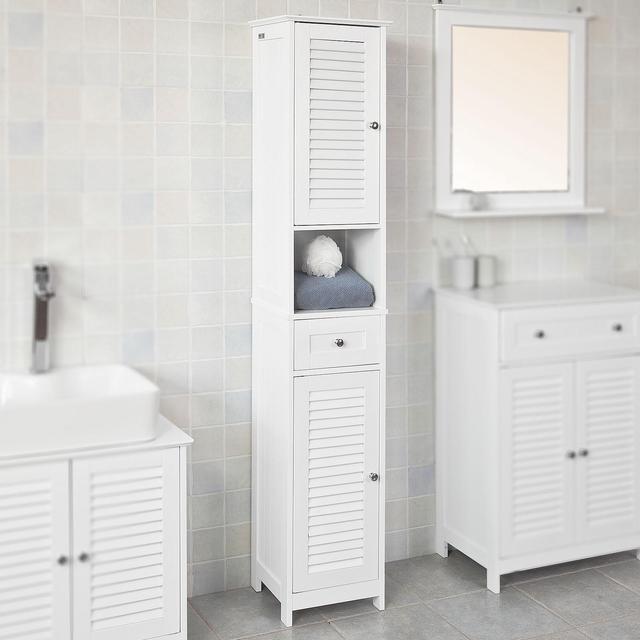 Haotian White Free Standing Tallboy Bathroom Cabinet Storage Cupboard FRG236 W