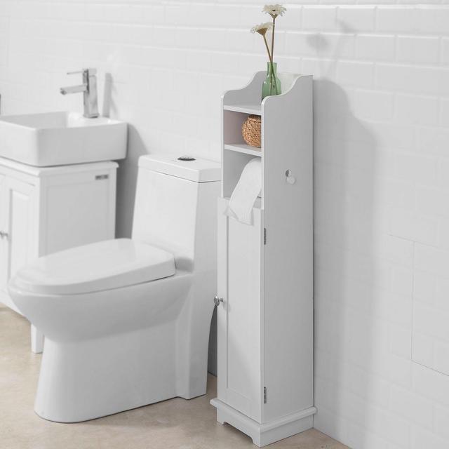 White, Grey Wood Free Standing Toilet Paper Roll Holder Bathroom