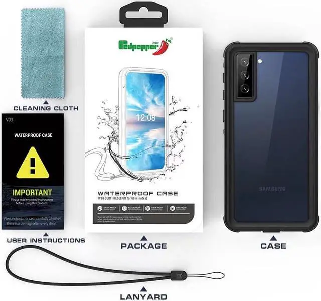 Alt view image 5 of 7 - Galaxy S21 Waterproof Case, Protective Clear Cover,Full Body with Built-in Screen Protector, IP68 Waterproof Shockproof Case for Samsung Galaxy S21 6.2 Inch (2021) (Black/Clear)