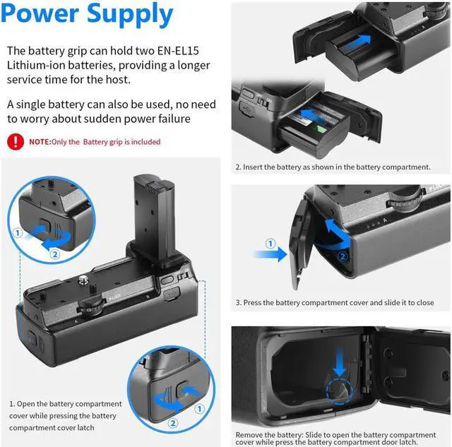 Alt view image 4 of 7 - Battery Grip Pack as MB-N10 Replacement for Nikon Z6 Z7 Camera, Support Vertical Shooting, Works with 2 EN-EL15a Rechargeable Li-ion Batteries (Battery Not Included)