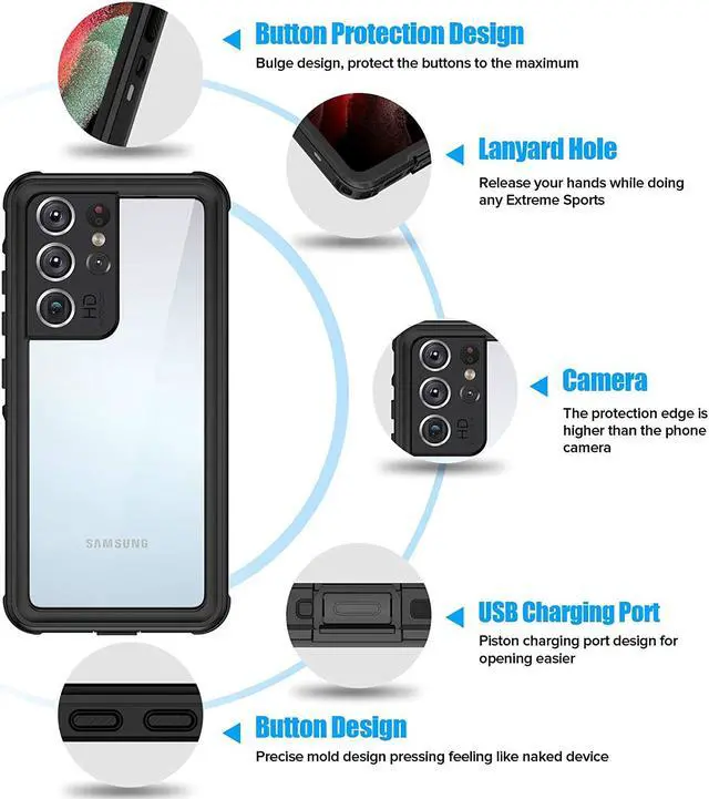 Alt view image 3 of 7 - Designed for Samsung Galaxy S21 Ultra Slim Waterproof Case 5G,  Built-in Screen Protector IP68 Underwater Full Body Seal Cover Clear Sound Anti-Scratch for Samsung Galaxy S21 Ultra 5G 6.8", Black