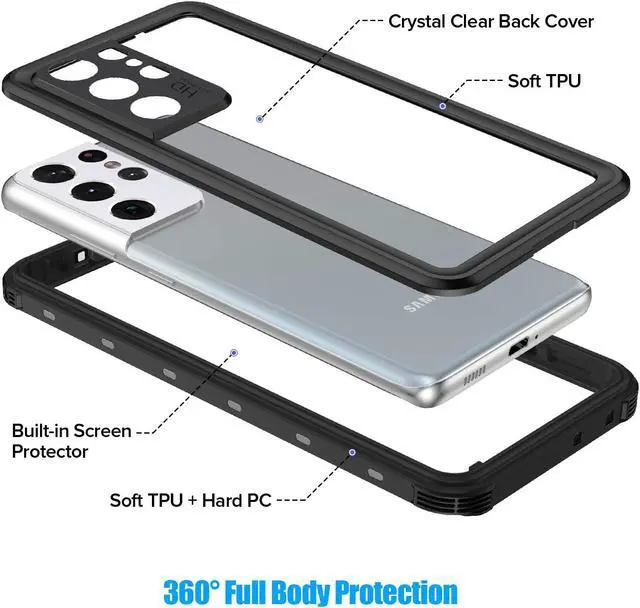 Alt view image 4 of 7 - Designed for Samsung Galaxy S21 Ultra Slim Waterproof Case 5G,  Built-in Screen Protector IP68 Underwater Full Body Seal Cover Clear Sound Anti-Scratch for Samsung Galaxy S21 Ultra 5G 6.8", Black