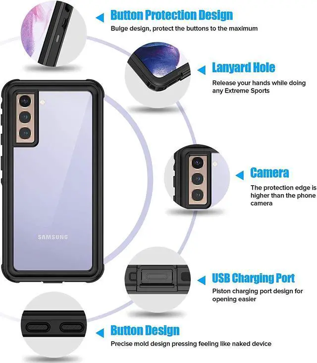 Alt view image 7 of 7 - Designed for Samsung Galaxy S21 Plus Slim Waterproof Case 5G,  Built-in Screen Protector IP68 Underwater Full Body Clear Sound Anti-Scratch Waterproof Case for Samsung Galaxy S21 Plus 5G 6.7", Black