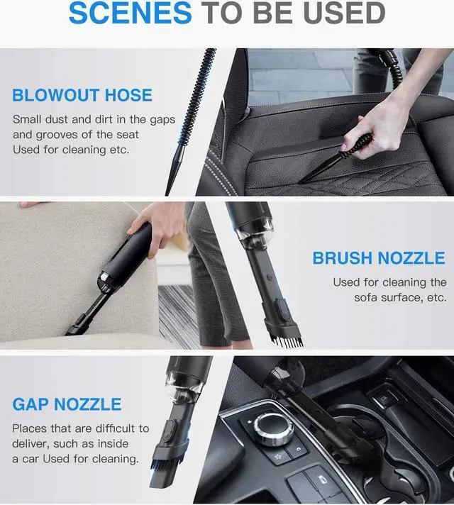 Alt view image 4 of 6 - Baseus Car Vacuum Cleaner Portable Cordless Handheld Fast Charge High Power Rechargeable USB Type-C 70W 5000Pa Vacuum for Home/Office/Car Cleaning