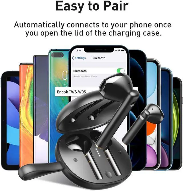 Alt view image 4 of 7 - Baseus W05 Wireless Earbuds Bluetooth Headphones Touch Control 30Hrs Waterproof Built-in Mic Headset TWS Stereo Microphone Earphones with USB-C Charging Case Black