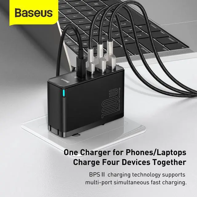 Alt view image 7 of 7 - Baseus GaN Charger 100W USB Type C PD Fast Charger with Quick Charge 4.0 3.0 USB Phone Charger For MacBook Laptop Smartphone