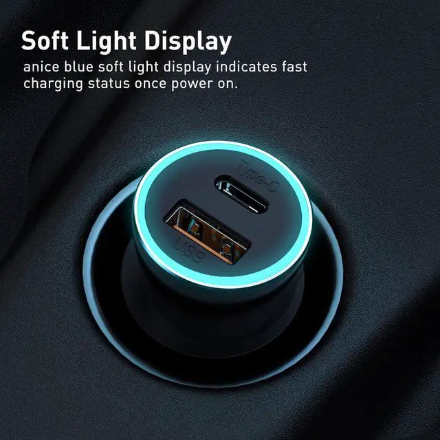 Alt view image 3 of 6 - USB C Car Charger, Baseus 40W Metal Fast Car Charger, PD3.0 QC3.0 Dual Port Car Adapter with LED Display Quick Charge for iPhone 12 Mini/12 Pro/Pro Max, Galaxy S20, iPad Pro, Pixel, Android and More