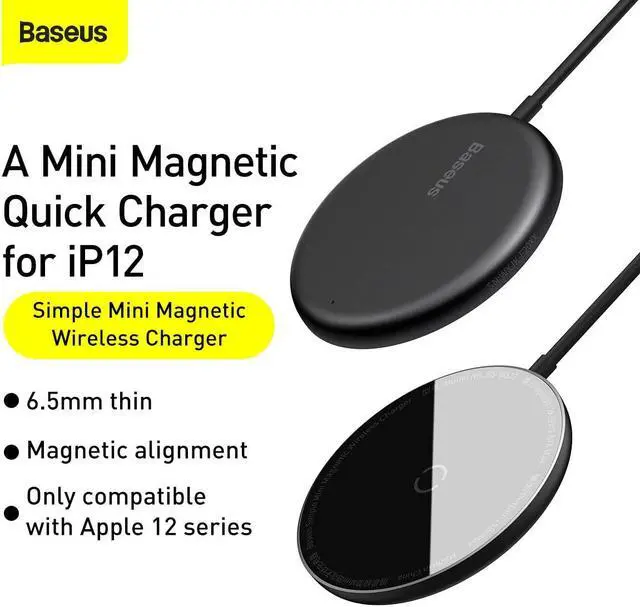Alt view image 4 of 7 - Wireless Charger, Baseus 15W Max Mini Magnetic Wireless Charging Pad with 4.92ft Type-C Cable,PD Fast Charging for iPhone 12/12 mini/12 Pro/12 Pro Max (No AC Adapter)