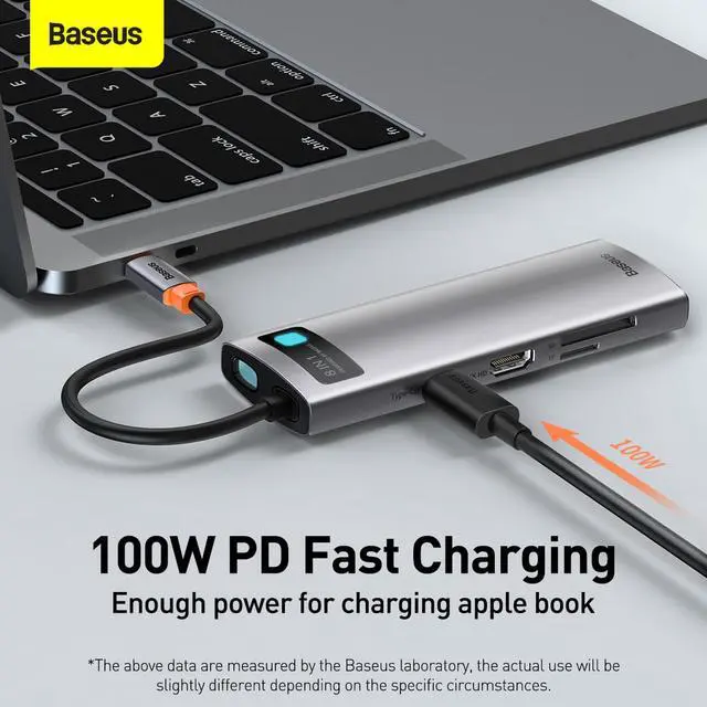 Alt view image 3 of 7 - Baseus Metal Gleam Series 8-in-1 USB HUB Type C to Multi USB 3.0 4K HD PD 100W Port USB HUB Adapter for MacBook Pro iPad Laptop USB Splitter USB 3.1 C HUB
