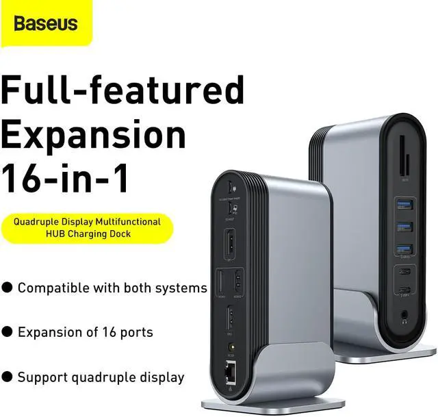 Alt view image 6 of 7 - Baseus Working Station Four-Screen Multifunctional USB Type C HUB Multi-function Adaptor USB C Hub Docking Station for Macbook Pro USB 3.0 HUB Splitter Computer Accessories