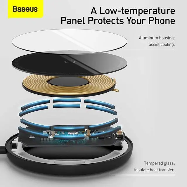 Alt view image 7 of 7 - Wireless Charger, Baseus 15W Max Mini Magnetic Wireless Charging Pad with 4.92ft Type-C Cable,PD Fast Charging for iPhone 12/12 mini/12 Pro/12 Pro Max (No AC Adapter)
