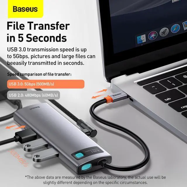 Alt view image 7 of 7 - Baseus Metal Gleam Series 8-in-1 USB HUB Type C to Multi USB 3.0 4K HD PD 100W Port USB HUB Adapter for MacBook Pro iPad Laptop USB Splitter USB 3.1 C HUB