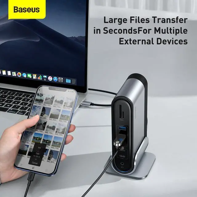 Alt view image 5 of 7 - Baseus Working Station Four-Screen Multifunctional USB Type C HUB Multi-function Adaptor USB C Hub Docking Station for Macbook Pro USB 3.0 HUB Splitter Computer Accessories
