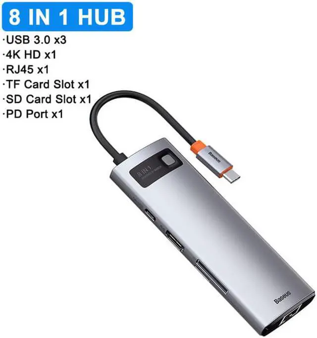 Alt view image 2 of 7 - Baseus Metal Gleam Series 8-in-1 USB HUB Type C to Multi USB 3.0 4K HD PD 100W Port USB HUB Adapter for MacBook Pro iPad Laptop USB Splitter USB 3.1 C HUB
