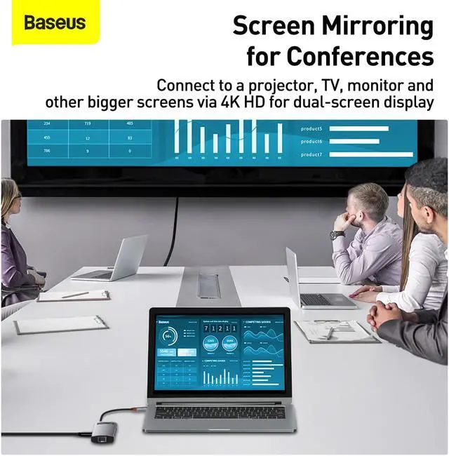 Alt view image 5 of 7 - Baseus Metal Gleam Series 8-in-1 USB HUB Type C to Multi USB 3.0 4K HD PD 100W Port USB HUB Adapter for MacBook Pro iPad Laptop USB Splitter USB 3.1 C HUB