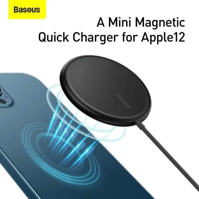 Alt view image 2 of 7 - Wireless Charger, Baseus 15W Max Mini Magnetic Wireless Charging Pad with 4.92ft Type-C Cable,PD Fast Charging for iPhone 12/12 mini/12 Pro/12 Pro Max (No AC Adapter)