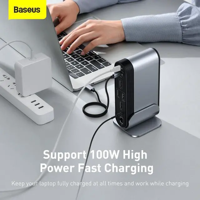 Alt view image 2 of 7 - Baseus Working Station Four-Screen Multifunctional USB Type C HUB Multi-function Adaptor USB C Hub Docking Station for Macbook Pro USB 3.0 HUB Splitter Computer Accessories