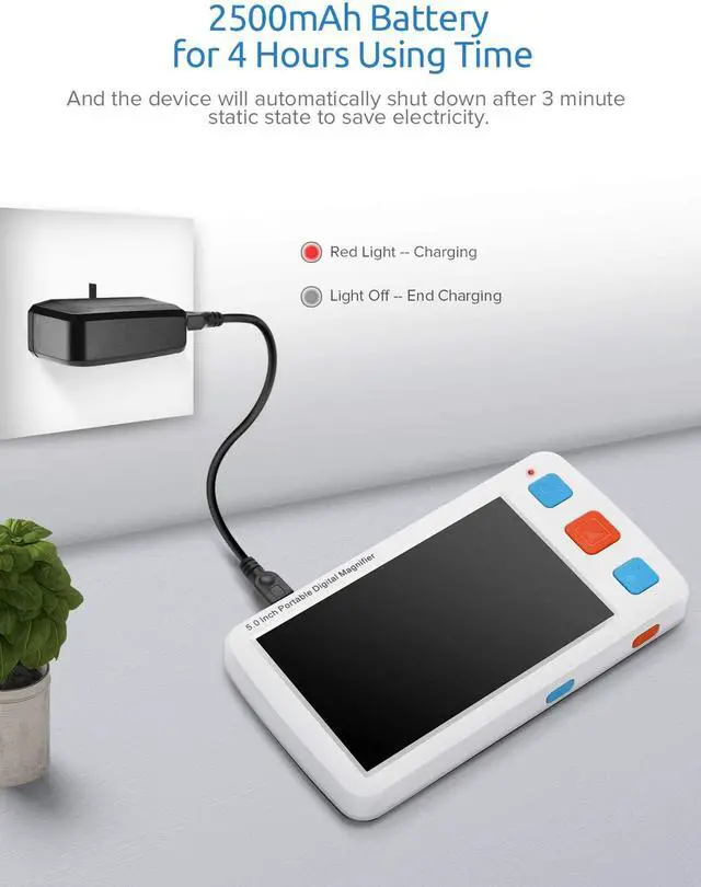 Alt view image 3 of 7 - Portable Digital Magnifier Electronic Reading Aid 5.0 inch w/Foldable Handle for Low Vision Color Blindness 4X-32X Times Zoom 17 Color Modes 5 Levels for Brightness