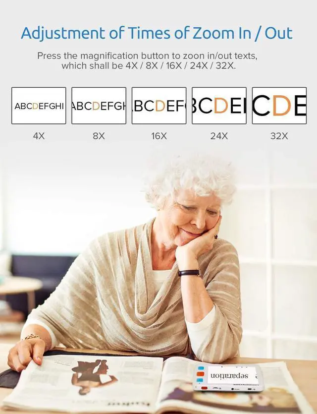 Alt view image 5 of 7 - Portable Digital Magnifier Electronic Reading Aid 5.0 inch w/Foldable Handle for Low Vision Color Blindness 4X-32X Times Zoom 17 Color Modes 5 Levels for Brightness