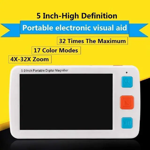 Alt view image 7 of 7 - Portable Digital Magnifier Electronic Reading Aid 5.0 inch w/Foldable Handle for Low Vision Color Blindness 4X-32X Times Zoom 17 Color Modes 5 Levels for Brightness