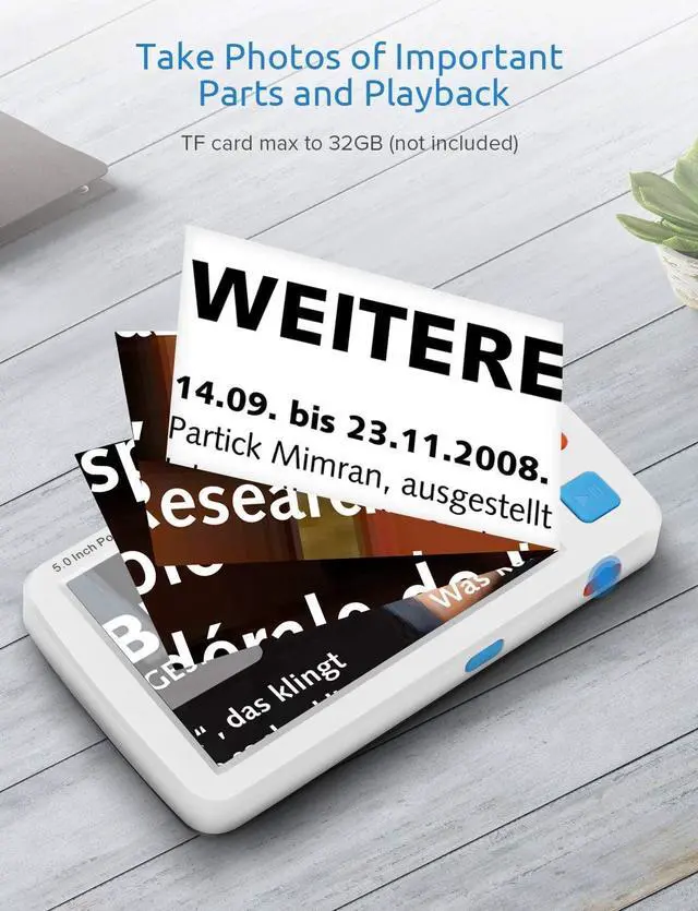 Alt view image 4 of 7 - Portable Digital Magnifier Electronic Reading Aid 5.0 inch w/Foldable Handle for Low Vision Color Blindness 4X-32X Times Zoom 17 Color Modes 5 Levels for Brightness