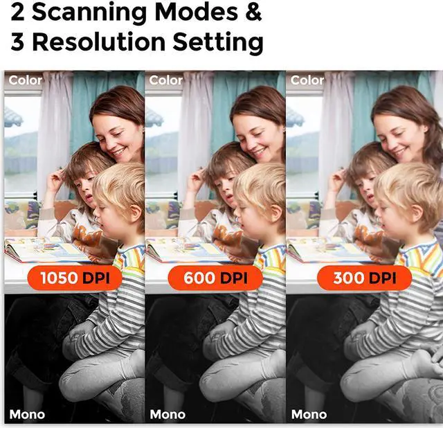 Alt view image 7 of 7 - Handheld Wand Portable Scanners for Document, Receipts, Old Pictures Built-in WiFi, 1050/600/300 DPI Resolution, Scan A4 Color Page in 3sec, Photo Scanner for Laptop, Mac, iOS, Android, Windows