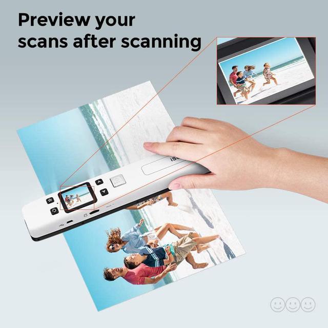 Handheld Wand Portable Scanners for Document, Receipts, Old Pictures  Built-in WiFi, 1050/600/300 DPI Resolution, Scan A4 Color Page in 3sec,  Photo