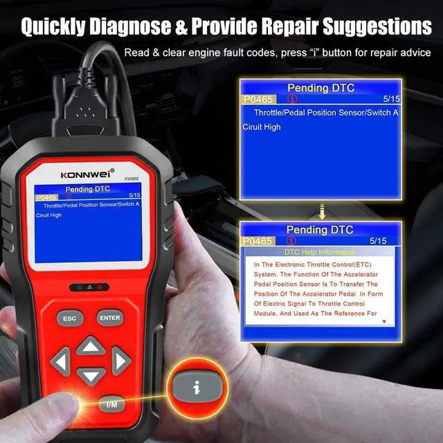 Alt view image 2 of 7 - KONNWEI KW860 OBD2 Scanner Car Code Reader Diagnostic Scan Tool with Enhanced Live Data Stream and Upgraded Graphing Battery Status Check Function