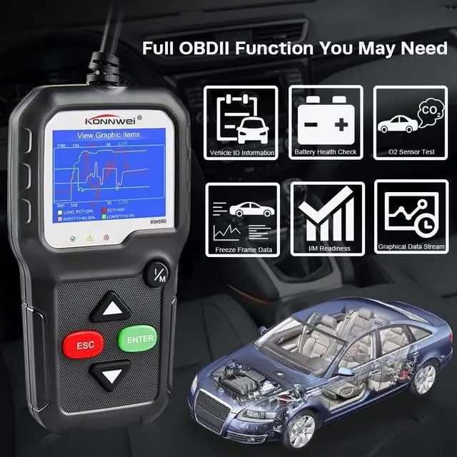 Alt view image 6 of 7 - KONNWEI OBD2 Scanner Car Code Reader KW680 Enhanced Check Engine Light Scan Tool OBD II Scanner for Cars After 1996